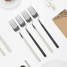 RAONNURI Reve 可用於洗碗機的彩色叉子 2款 x 2入組, 1套, 象牙白, 黑色