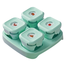 嬰兒食品密封保鮮盒 120ml 4入+托盤, 薄荷綠, 1組