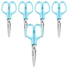 PLUS 普樂士 30度弧線抗菌剪刀, 舒適握柄，減輕手指負擔，圓形刀尖，安全, 藍色, 5支