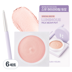 홀리카홀리카 루미너스 밀크빔 팟 하이라이터 + 브러쉬 세트, 6개, 01선피치