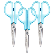 PLUS 普樂士 30度弧線抗菌剪刀, 舒適握柄，減輕手指負擔，圓形刀尖，安全, 藍色, 3支