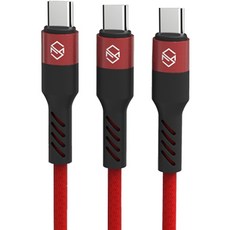 Sinjimoru 編織繩C型高速充電線, 2m, 紅色, 3個