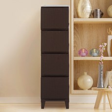 BONOHOUSE 花園藤編塑膠窄版四層抽屜櫃, 棕色, 1個