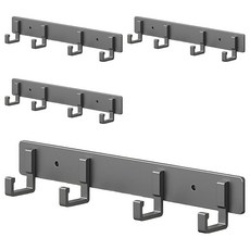 免鑽孔黏貼式多用途壁掛掛鉤衣架掛衣架 4鉤, 灰色, 4個