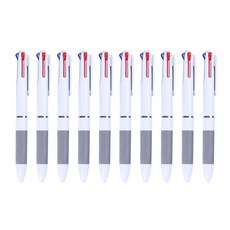 Holipic 3色原子筆組 0.7mm, 10個, 白色(筆桿), 黑色 + 紅色 + 藍色(墨水)