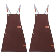 Axis 艾克思 可調式防潑水防油多口袋帆布素色圍裙 深棕色 工作圍裙, 2件