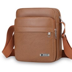 INFIOUS 男士休閒人造皮革口袋斜揹包, 淺棕色