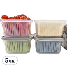 DailyPick 方形蔬果瀝水保鮮盒組 灰色, 保鮮盒 4入, 5組