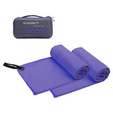 4monster 超細纖維毛巾 小尺寸 2入 + EVA收納盒組合, 紫色, 1套