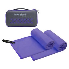 4monster 超細纖維毛巾 中型 2入 + EVA收納盒組合, 紫色, 1套