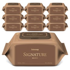베베숲 시그니처 브라운 물티슈 캡형, 65g, 70매, 10개