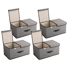 小麥購物 雙蓋儲物棉麻加厚摺疊收納箱 L2332, 4個, 灰色