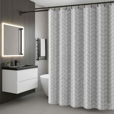 Anyone Pick 現代防水浴室格紋浴簾 + 浴簾環組, 1套, 灰色格紋