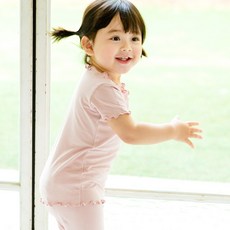 배냇베이비 레이온 셔링 유아 아동 반팔 실내복 상하 세트