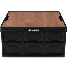 카템 접이식 트렁크 캠핑 폴딩박스 정리함, 블랙+우드상판