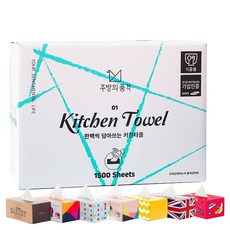 JubanguiPumgyeok 抽取式廚房紙巾+印花面紙盒 隨機出貨, 1500張, 1組