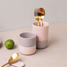 BOWLBOWL 韓國製 復古系列 瀝水餐具筒 S+M 套組-, 煙灰色+嫩粉色, 1套