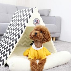 REDPUPPY 豪華纖薄三角寵物屋, 象牙白黑色, 1個