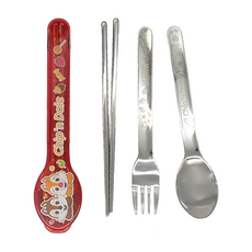 HOUSUXI 舒希 迪士尼奇奇蒂蒂316不鏽鋼餐具 三件組, 迪士尼奇奇蒂蒂, 筷子18.2cm + 叉子17.7 x 2.8cm + 湯匙18.4 x 3.8cm + 收納盒19.5 x 4.4cm, 1組