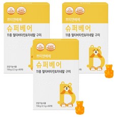 쁘띠앤 베베 슈퍼베어 멀티비타민 미네랄 구미 60p, 150g, 3개