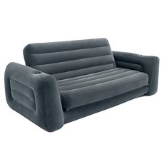 INTEX 二合一雙人充氣沙發床 三人座可變成超大雙人床 左右側杯架設計 居家露營皆適用, 224 x 203 x 66cm, 黑色