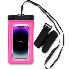 GOOSPERY 頂級四重鎖定氣囊手機防水袋 + 頸掛繩 + 臂帶, 亮粉色, 1個