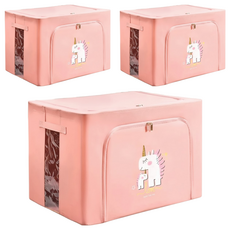 多功能可摺疊收納箱 66L, 50 x 40 x 30cm, 母子獨角獸, 3個