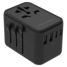 POLYWELL 寶利威爾 70W Type-C 3個 + USB-A 2個 旅行充電轉接器 無台灣/北美插頭 黑色 PW15-T05-A138
