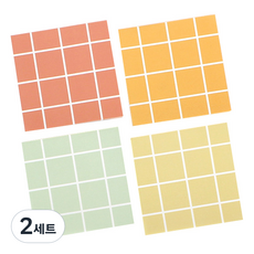 TOCTOC 方形格紋便條紙 4件組, 淡鮭魚色, 橘色, 淺綠色, 薄荷綠, 2套, 100枚入