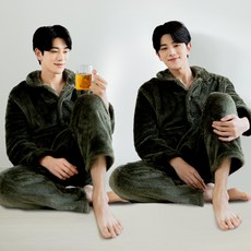 테라우드 남성용 융털 후리스 포켓 수면잠옷 상하의 2세트