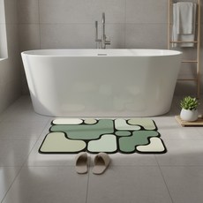 MF store 可水洗不易碎加厚藝術拼圖矽藻土地墊, 綠色