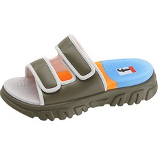 鬆軟雙魔鬼氈氣墊拖鞋, 4號(240~245), 三色卡其