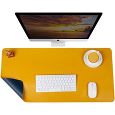 Vin&Co 書桌皮革雙面長桌墊 L 80 x 40 cm, 海軍藍 黃色, 1個