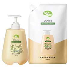 nac nac 酵素奶瓶蔬果洗潔精組 700ml x 1罐 + 600ml x 1包, 1組