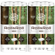 RollnRoll 빅트리 3層 高級捲筒衛生紙, 2個, 25m, 36入