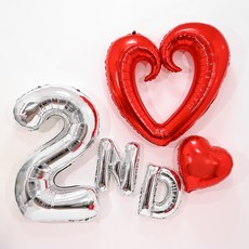 PARTYSHOW 紀念日愛心圖案氣球組 2nd, 1套, 紅色(愛心), 銀色(數字)