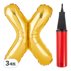 파티팡 알파벳 은박풍선 대 골드 + 풍선용 손펌프 세트, X, 3세트