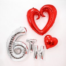 PARTYSHOW 紀念日愛心圖案氣球套組 6th, 1套, 紅色(愛心), 銀色(數字)