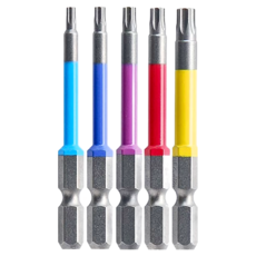 AnEX 安耐適 彩色星形六角起子頭組 T10 × 65 x 1 + T15 × 65 x 1 + T20 × 65 x 1 + T25 × 65 x 1 + T30 × 65 x 1 ACTX5-65L 5支, 1盒
