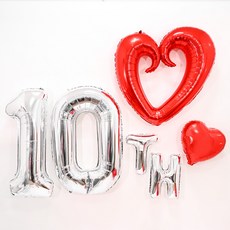 PARTYSHOW 紀念日愛心圖案氣球組 10th, 1套, 紅色(愛心), 銀色(數字)