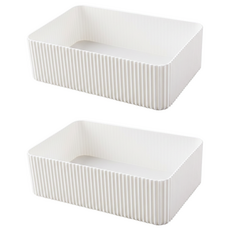 E.dot 簡約直紋雜物文具收納盒 桌面收納, 白色, 2個