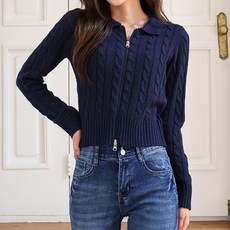 LUNA GIRL 女款 Cityvel 翻領拉鍊針織衫 L24FKN081011