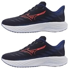Mizuno 美津濃RIDER運動慢跑鞋，女童大童適用，透氣舒適，黑色/藍色/紅色, 黑色 + 藍色 + 紅色, 22.5cm