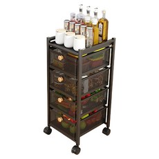 AOTTO 創意傢俱 工業風碳鋼 四層抽屜式收納推車 32.5*35.5*78.5CM 萬向輪*4, 黑色