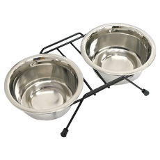 MARUKAN 不鏽鋼雙碗 S 附支架, 銀色, 1入