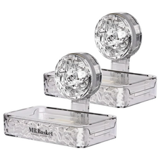 超級工廠 川紋吸盤肥皂架 透明色 - 免釘吸盤設計 易清潔 多種皂類適用, 2個