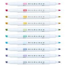 ZEBRA MILDLINER 雙頭柔性螢光筆 10色組, 1組, 混色
