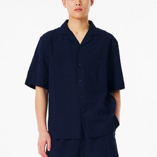 JAJU 남성용 냉감 통기성 레이온 코튼 시어서커 파자마 셔츠