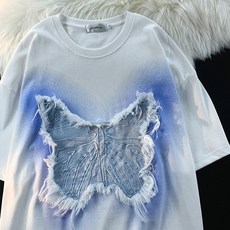 메이첼 여성용 프린지 나비 패치 유니크한 반팔 티셔츠 02643