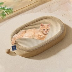 DING DONG PET 貓咪劍麻臥躺貓抓板 貓薄荷床 橢圓形, 象牙白, 1個